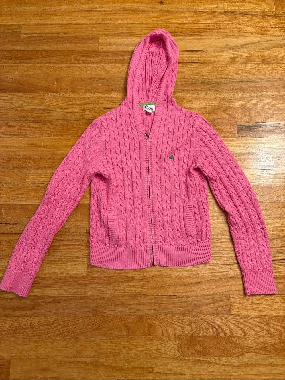 Lilly Pulitzer Pink Cable-Knit Hooded Zip Sweater